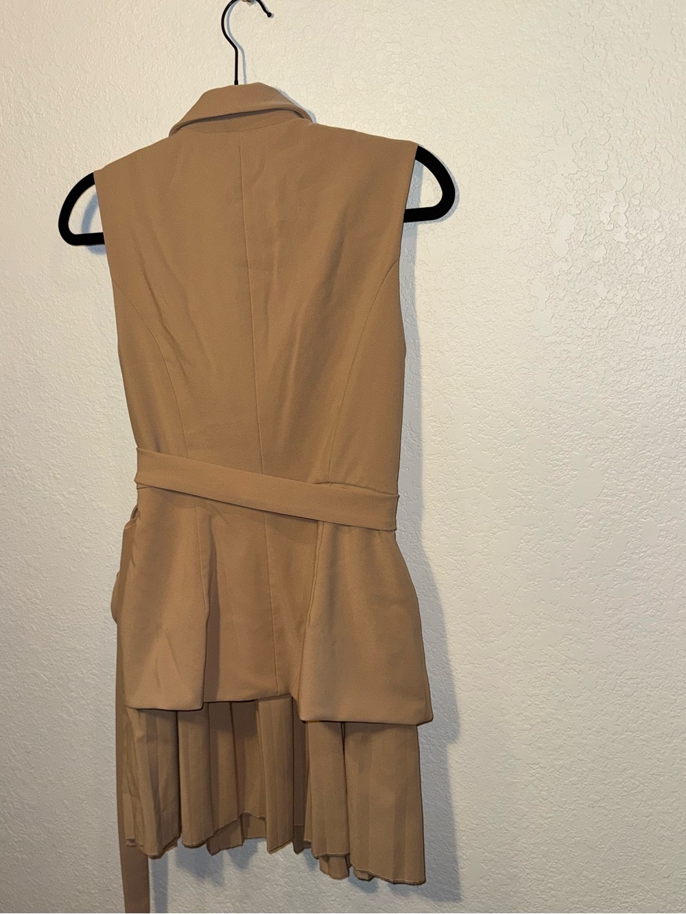 Commense Tan Belted Pleated Sleeveless Blazer Mini Dress Collared Size Small - Picture 5 of 7